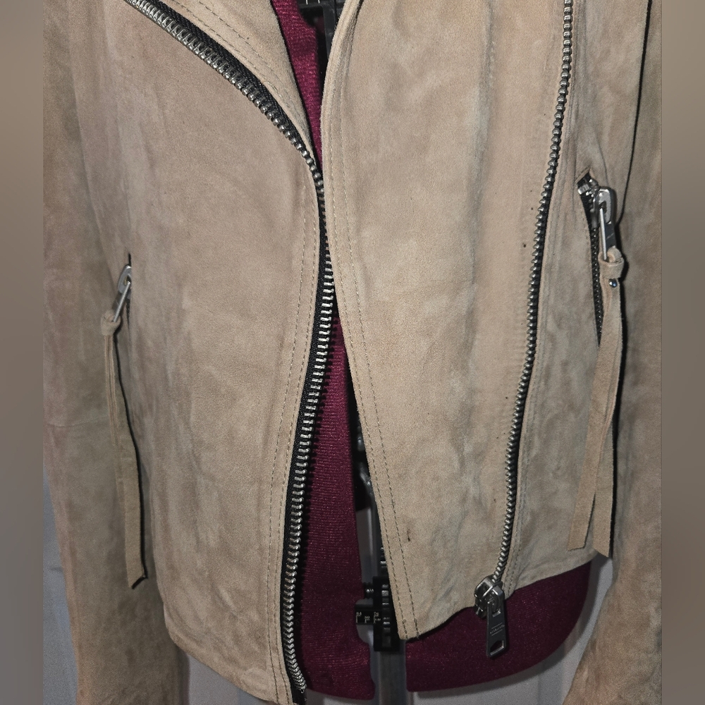 All Saints Dalby Slim Fit Tan Leather Asymmetrical Jacket - Picture 5 of 13